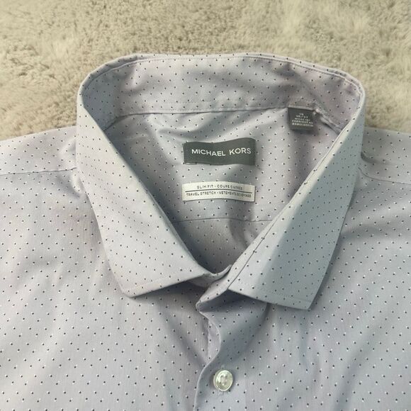 Michael Kors Slim Fit Travel Stretch Dress Shirt Mens Size 19 36/37 Grey - Picture 2 of 10